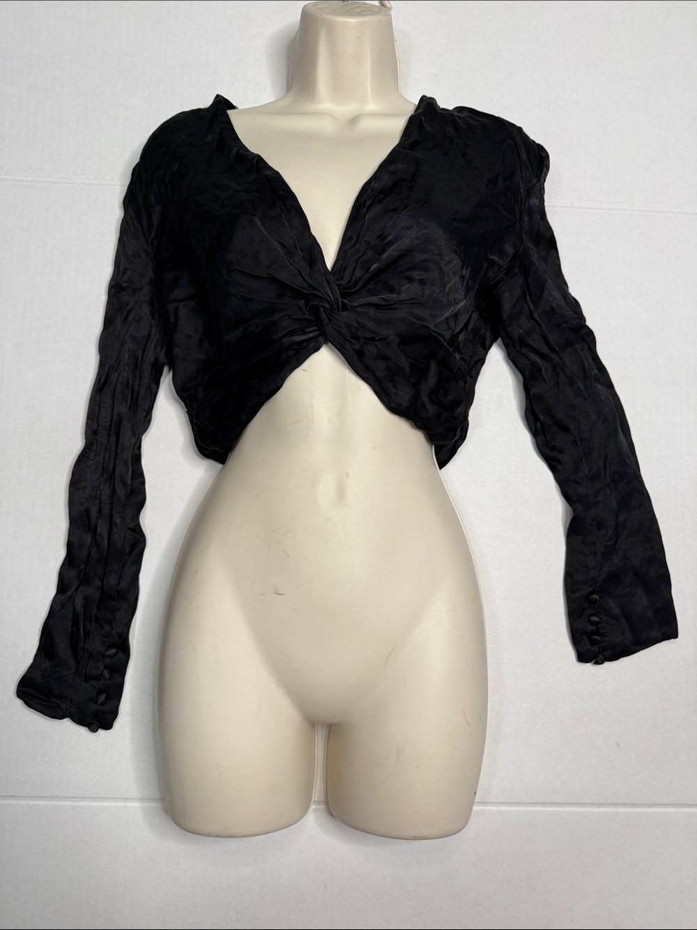 Zara Black Twist-Knot Long Sleeve Crop Top